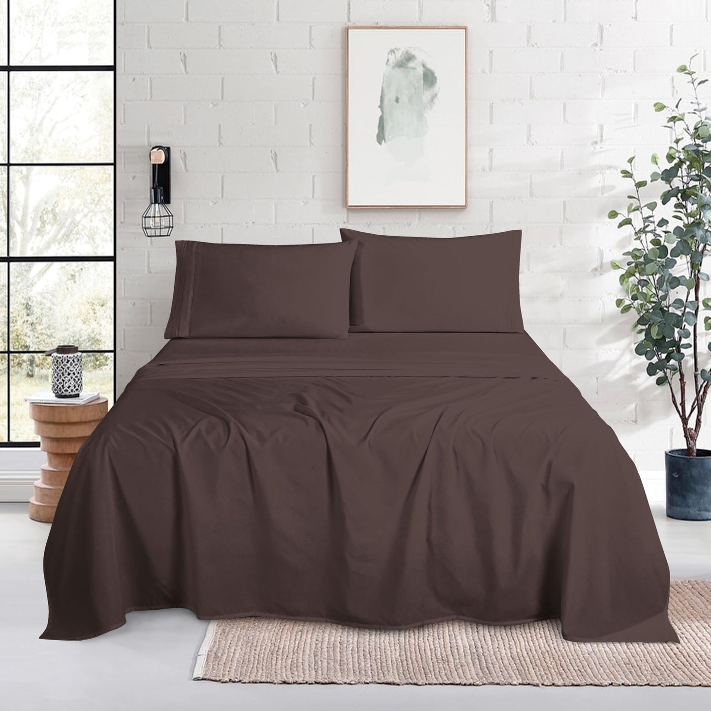 Mocassi Full Size 4-Piece Bed Sheet Set - 1800 Premium Hotel Quality Microfiber 18-24 Inches Extra Deep Pocket Fitted Sheet- Luxury Soft, Breathable, Wrinkle, and Fade Resistant, Brown