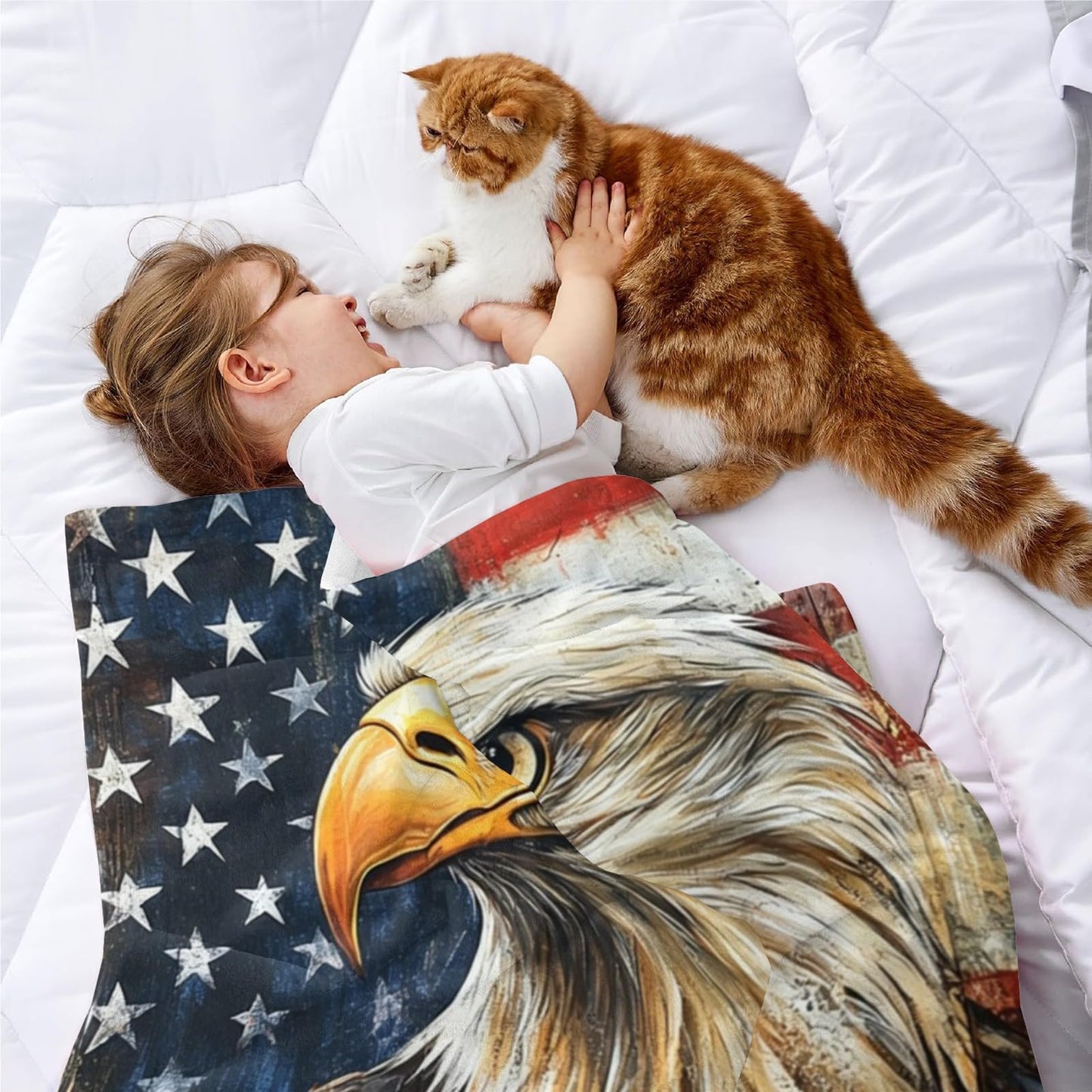 CUSFOU Eagle with America Flag Blanket, Personalized Blanket with Name for Sofa Couch, Independence Day, 4th of July Gifts, 30"x40"