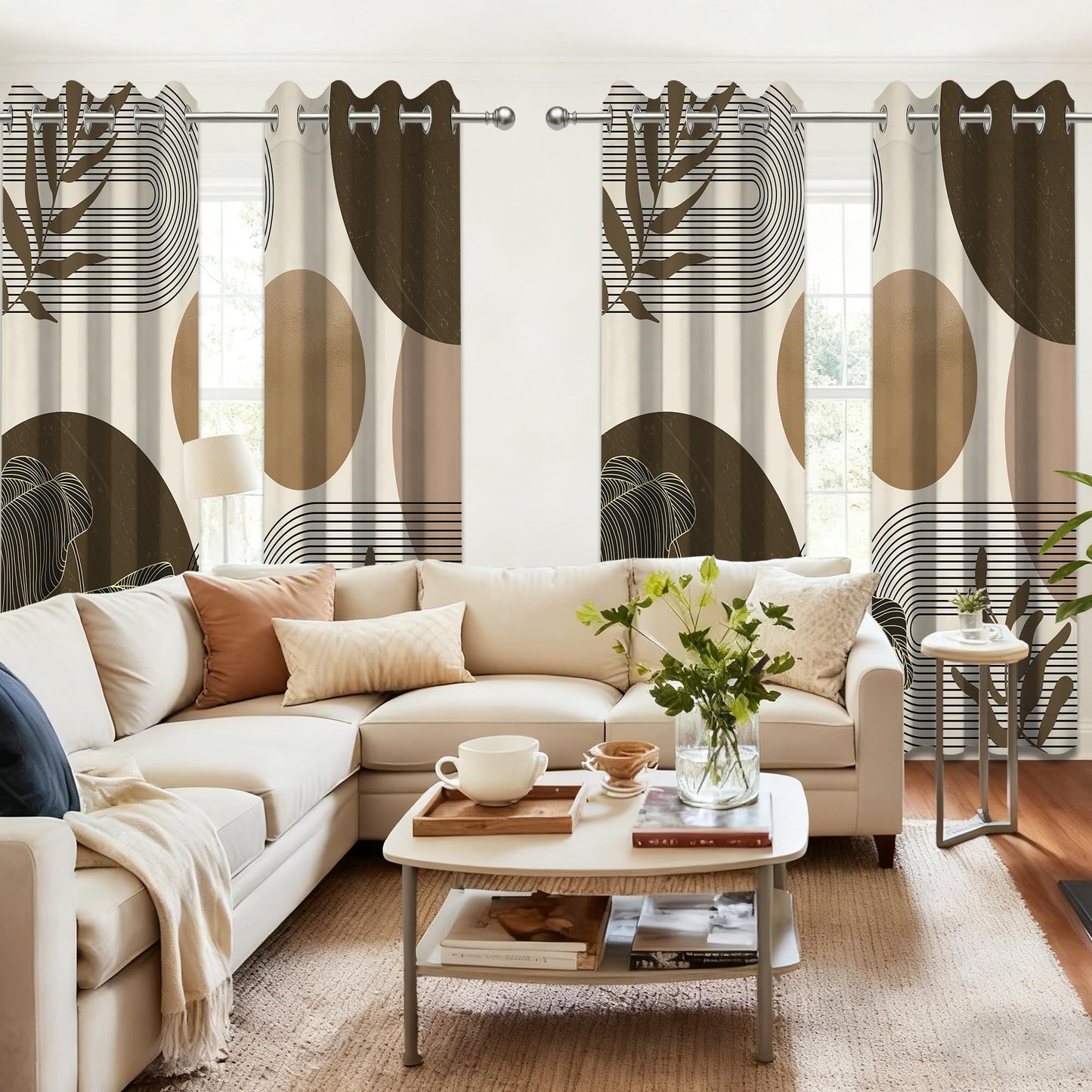 Keeuy Brown and Beige Blackout Curtains, 52x84 inch, 2 Panels
