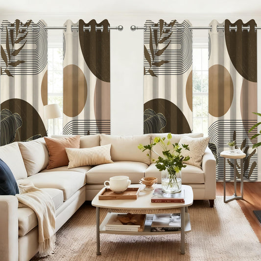 Keeuy Brown and Beige Blackout Curtains, 52x84 inch, 2 Panels