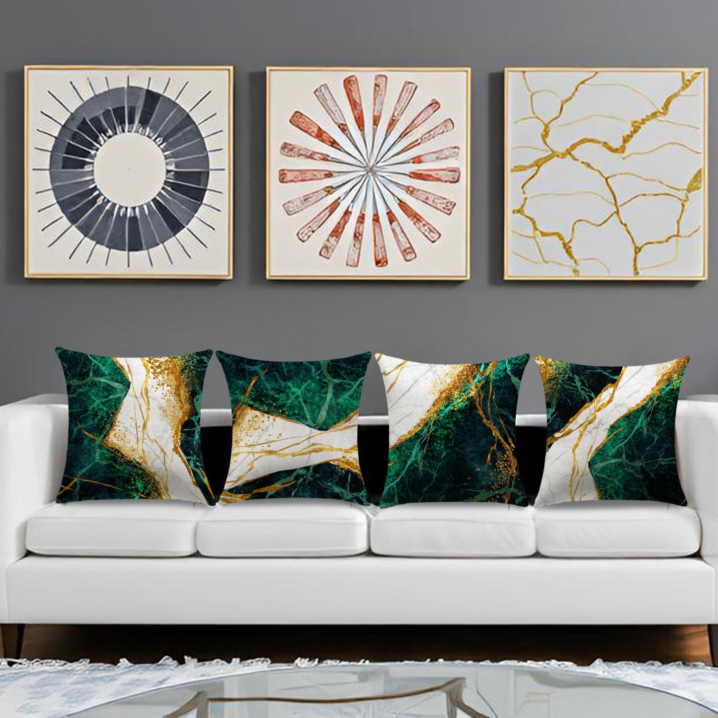 LDJRSY Green Gold Gray Decorative Throw Pillow Covers Set of 4