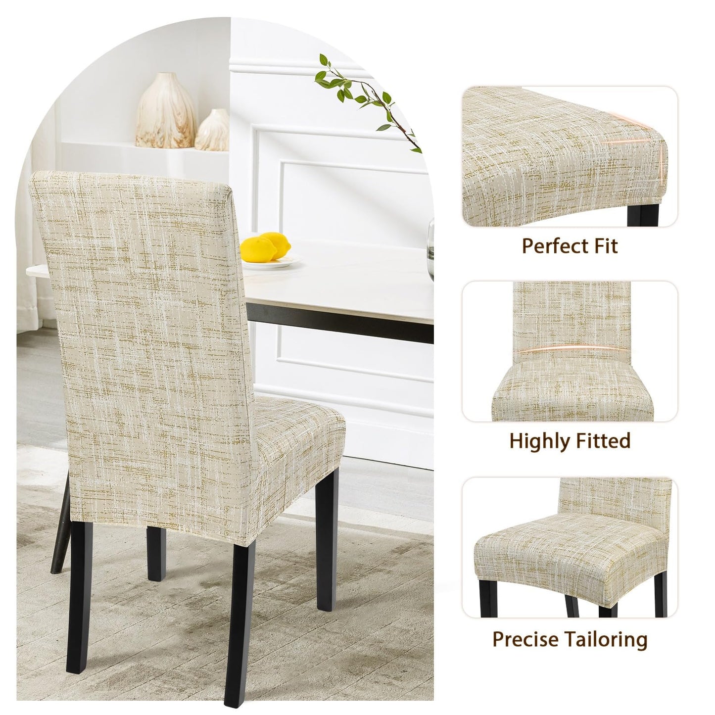 SearchI Dining Room Chair Covers Set of 4, Stretch Printed Parsons Chair Slipcovers Removable Washable Kitchen Chair Protector Cover for Dining Room, Hotel, Ceremony (Flaxen Print)