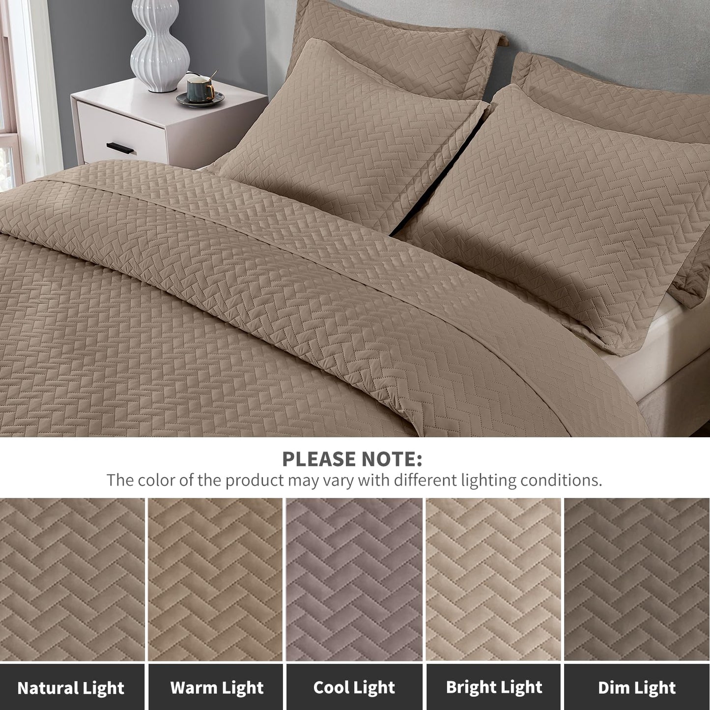 Maple&Stone Quilt Set Queen Size, Brown Lightweight Bedspread Ultrasonic Chevron Pattern Light Coverlet for All Season Comforter Bedding Decor - 3 Piece Queen Bed Cover Sets
