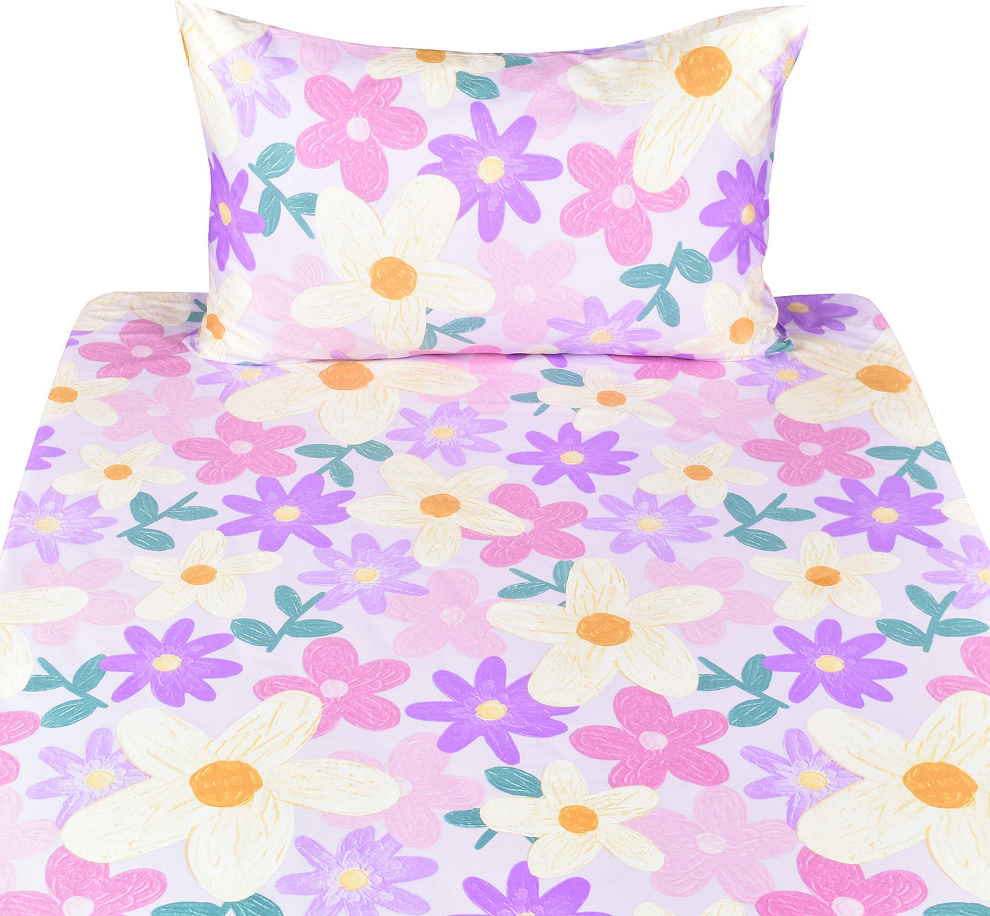 Scientific Sleep Purple Flower Painting Girls 100% Cotton 3 Pcs Twin Bed Sheet Set Kids Toddler Teen, Flat Sheet & Fitted Sheet & Pillowcase Kids Bedding Set (Floret, Twin)