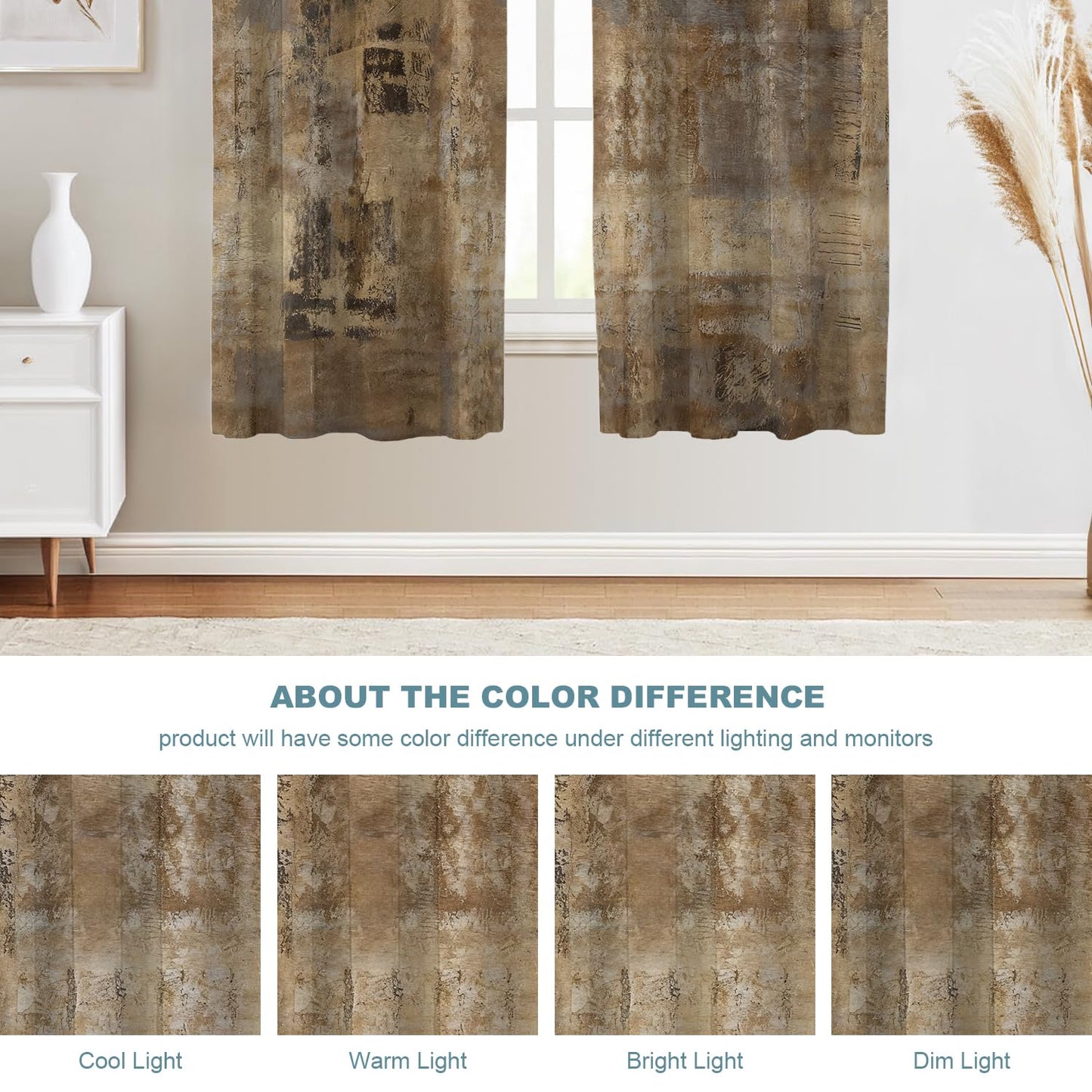 Shrahala Brown Abstract Art Blackout Window Curtains, Grey Acrylic Thermal Insulated Curtains Grommet Top Window Drapes for Living Room, Bedroom (2 Panels,52 x 63 in)