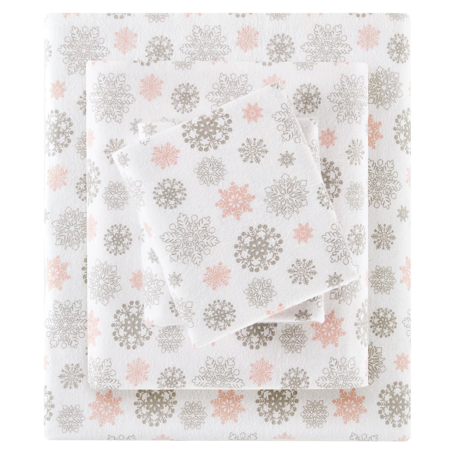 True North by Sleep Philosophy Cozy Flannel Warm 100% Cotton Sheet - Novelty Print Animals Stars Cute Ultra Soft Cold Weather Bedding Set, Twin XL, Pink/Grey Snowflakes 3 Piece