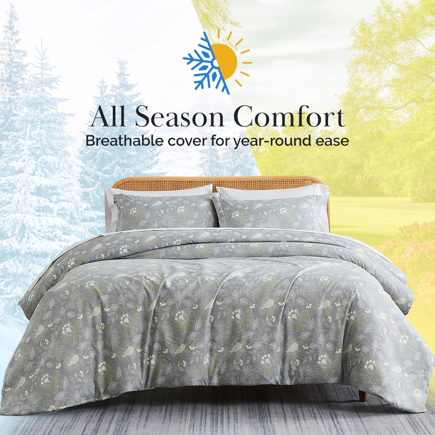 Southshore Fine Living, Inc. Duvet Cover King/California King Size Set – Extra Soft Bedding w/Zipper Closure – King Duvet Cover Set 108"x98", 2 Pillow Shams 20"x36" – Wrinkle Resistant– Blossom Slate