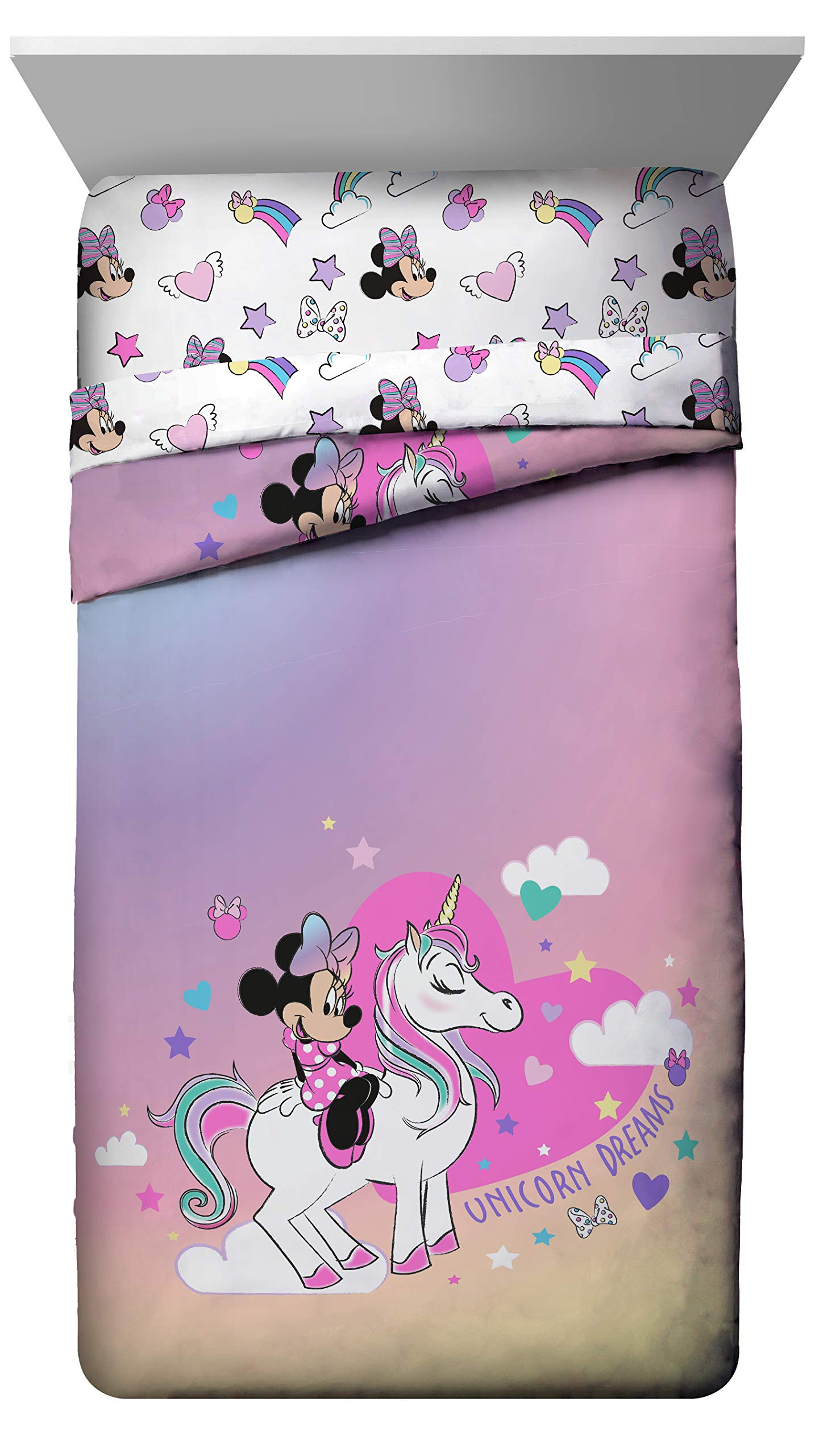 Jay Franco Disney Minnie Mouse Unicorn Dreams 7 Piece Full Bed Set - Includes Reversible Comforter & Sheet Set Bedding - Super Soft Fade Resistant Microfiber - (Official Disney Product)