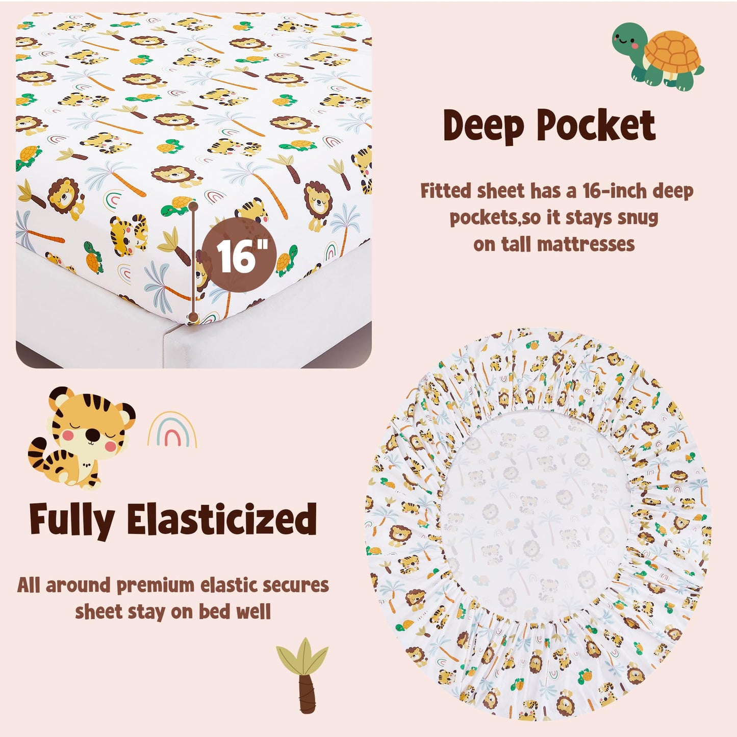 CozySmile Twin Sheet Set Kids,3 Pieces Breathable Soft Microfiber Bedsheets for Child Boys, Oeko-TEX, Anti Pilling Deep Pockets Easy Care Bed Sheets, Lion Tiger