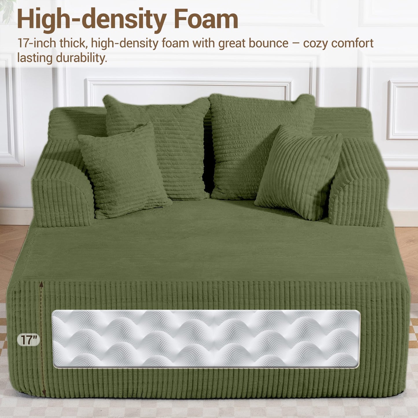 WiNVO 58" Oversized Boneless Chaise Chair, Green