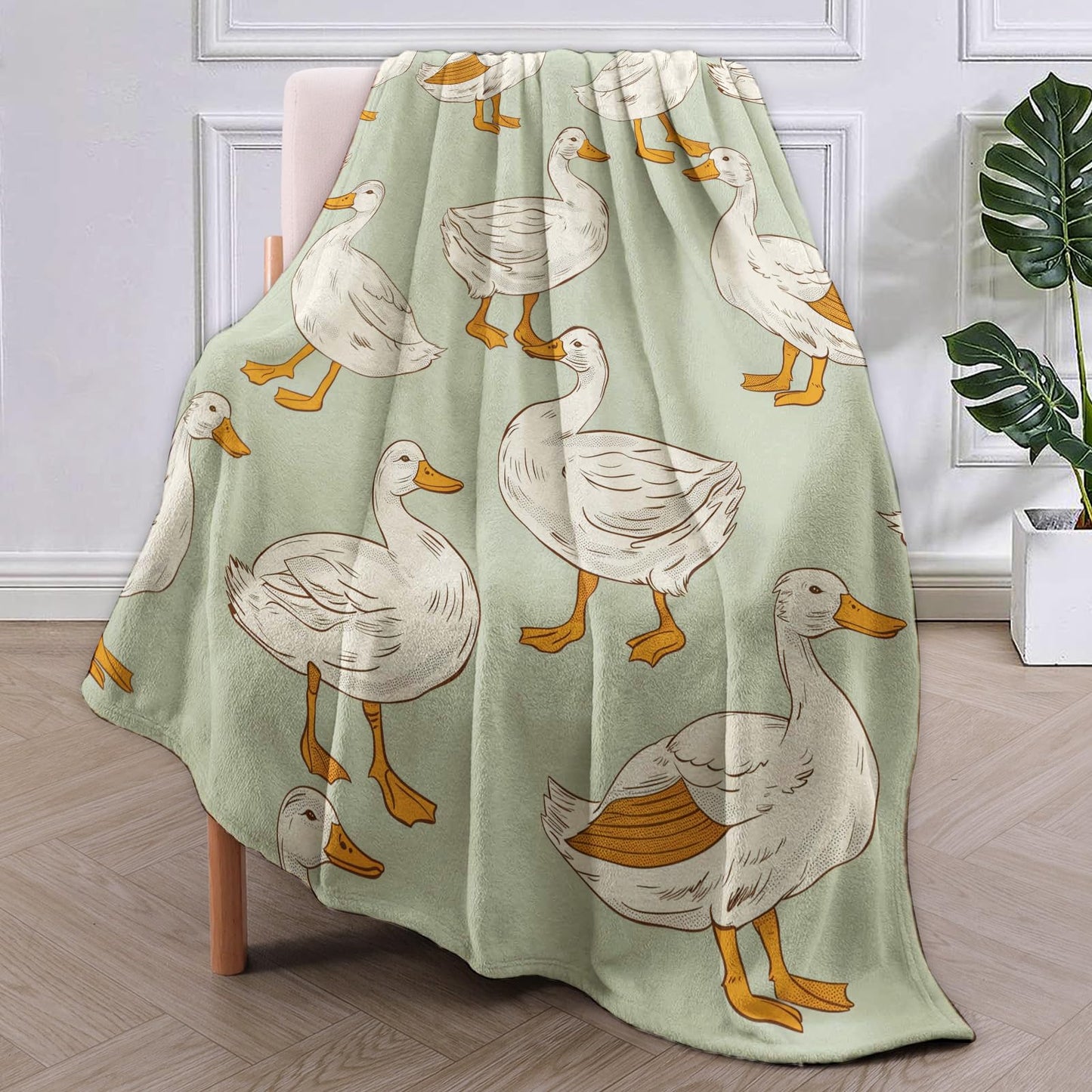 Cute White Duck Blanket Gifts for Adults Kids Girls Boys Soft Warm Lightweight Cozy Flannel Animal Duck Pattern Throw Blankets for Bed Sofa Couch Living Room Decor 50x60in