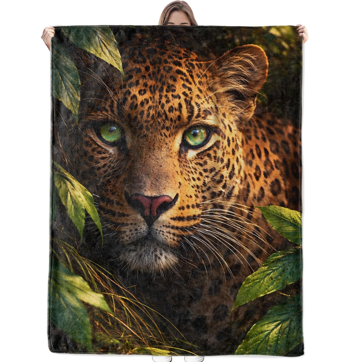 Leopard Blanket Soft Cozy Realistic Wildlife Close Up Animal Face Flannel Throw Blanket, Gifts for Men Adults, Warm Yet Lightweight Blankets for Travel, Couch, Bed, Fuzzy Decor Comfort Wrap 60"×50"