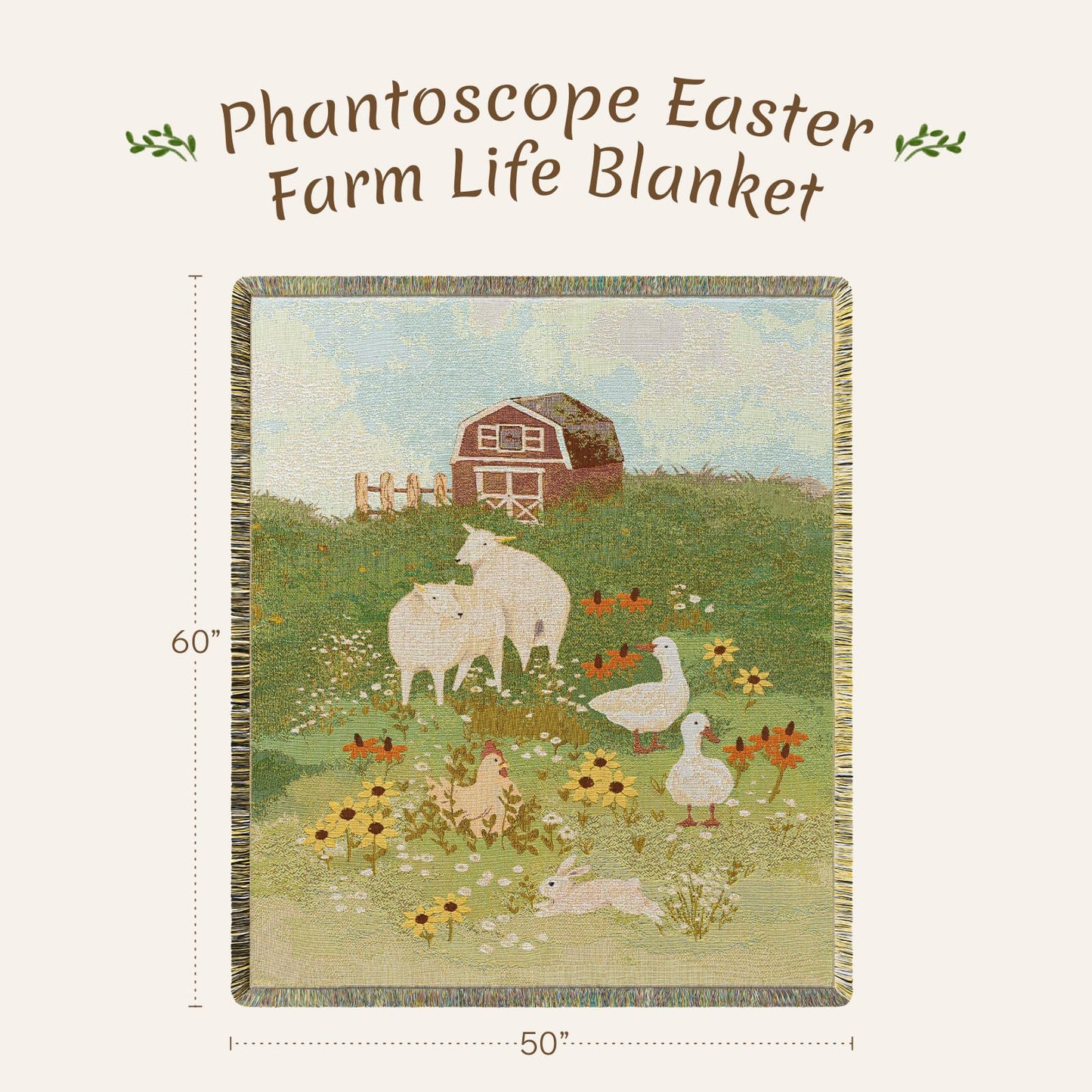 Phantoscope Spring Summer Throw Blanket, Jacquard Knitted Decorative Blanket with Tassels, 50"x60" Farmhouse Tapestry, for Mom, Couch Living Room Bedroom, Green