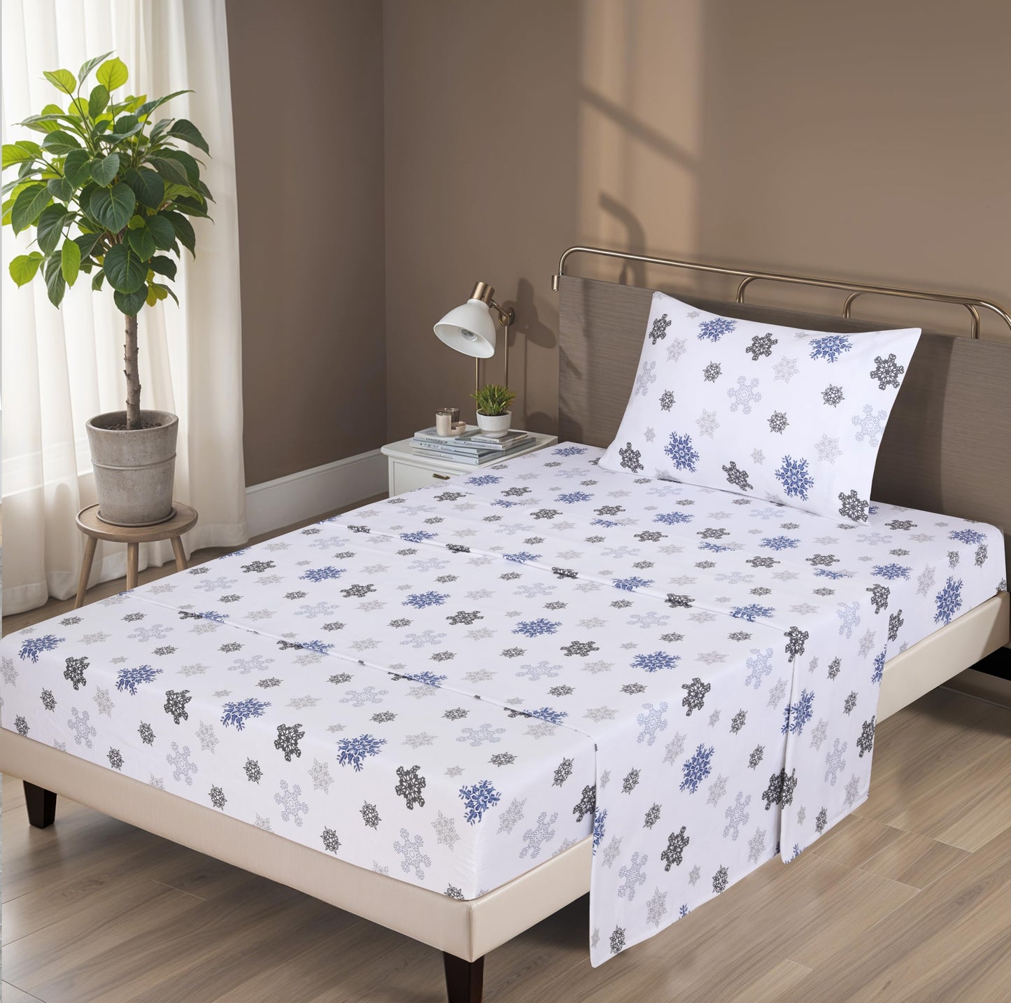 ZOYER Flannel Sheets Twin Size - 100% Cotton Double Brushed Twin Sheets Set, Deep Pockets 16 Inches, All Seasons Breathable & Extra Soft Bed Sheets, Warm & Cozy, 3 Piece, White Snow