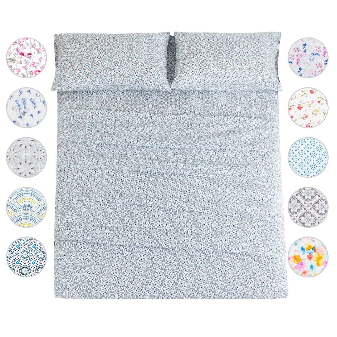 KACEMOO California King Sheet Set 4PC Blue Printed Sheets Floral Bed Sheet Boho Pattern Sheets Cooling Soft Deep Pocket Microfiber Brushed Sheet, Easy Care, Breathable, Wrinkle Free Bed Set