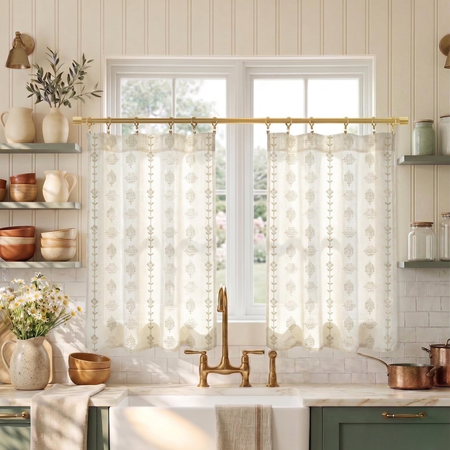Lino Rosa Farmhouse Kitchen Window Curtains Sets,Small Cafe Linen Short Curtains for Bathroom Windows