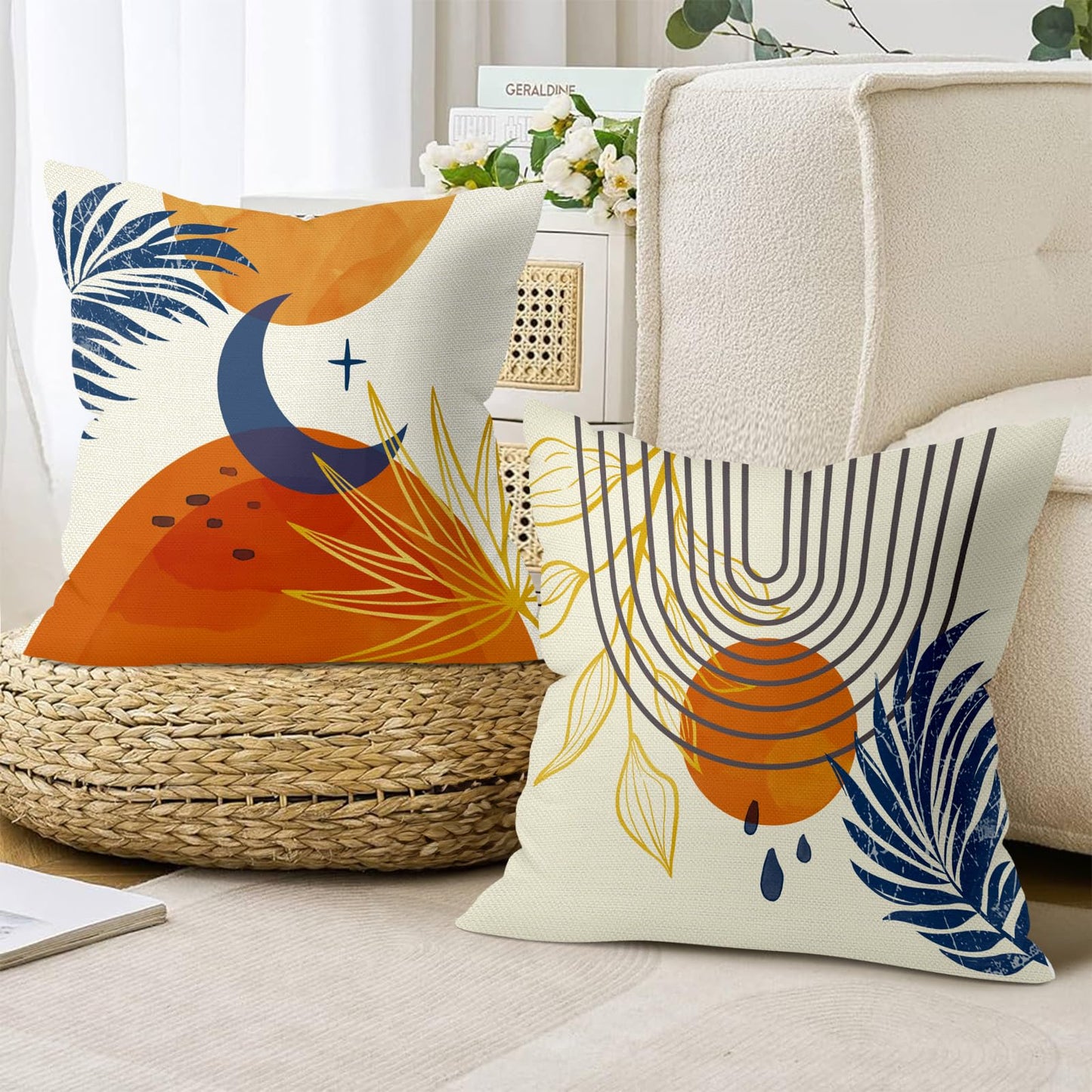 Joymaison Boho Geometry Line Throw Pillow Covers 18x18 Inch Set of 4 Mid Century Abstract Modern Art Aesthetic Cushion Covers Home Decor for Sofa Couch Bed Cushion Cases