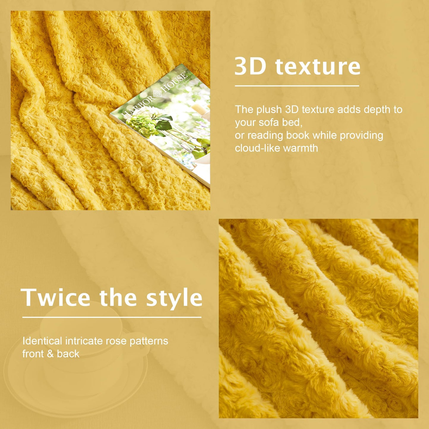 VFROO Double-Sided Faux Fur Throw Blanket, Fuzzy Soft Plush Thick Warm Fluffy Shaggy Fuzzy Blanket for Couch, Sofa, Bedroom, Luxury Blanket Valentines Day Gifts for Her, Yellow, 50"x60"