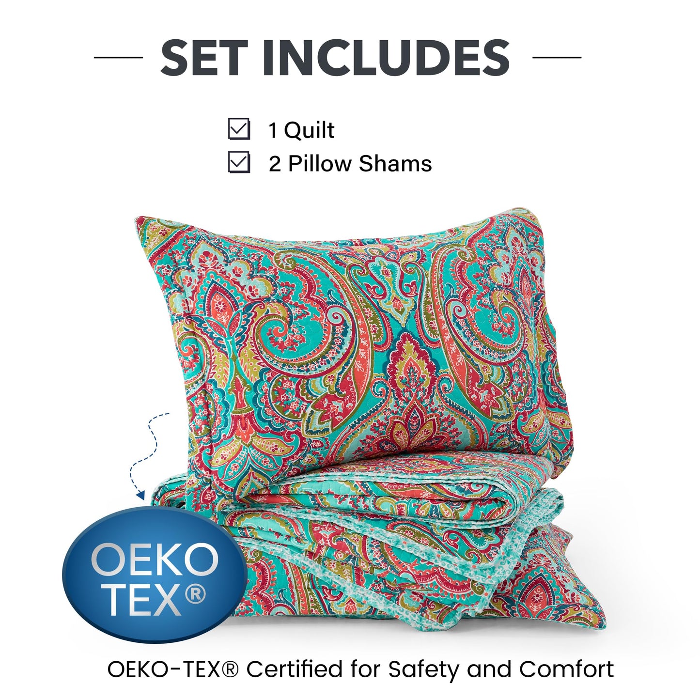 NEWLAKE Cotton Bedspread Quilt Sets-Reversible Patchwork Coverlet Set, European Gorgeous Floral Pattern, Queen Size