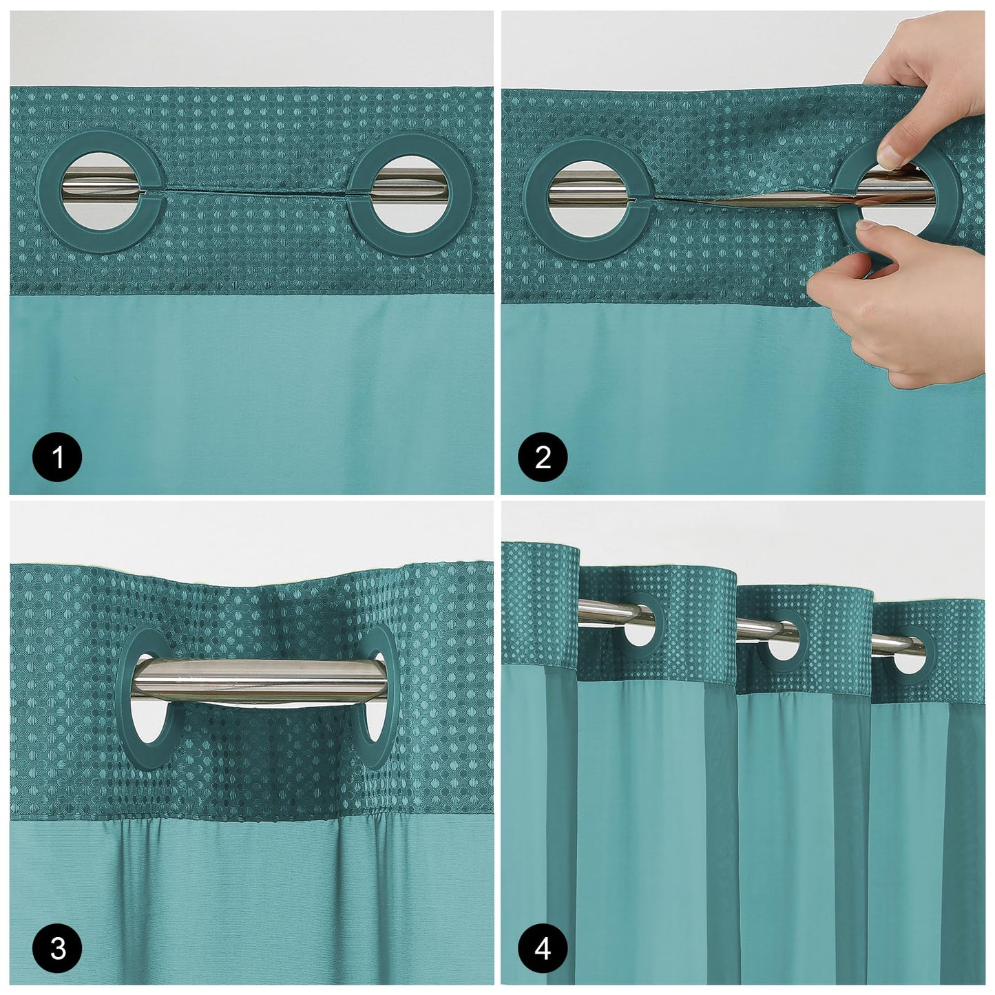 No Hook Shower Curtain with Snap in Fabric Liner, Waffle Weave Heavy Duty Thick Shower Curtains with Mesh Top Window, Hotel Style Waterproof Bathroom Curtain Set, 72 x 75 Inch, Seaweed Green