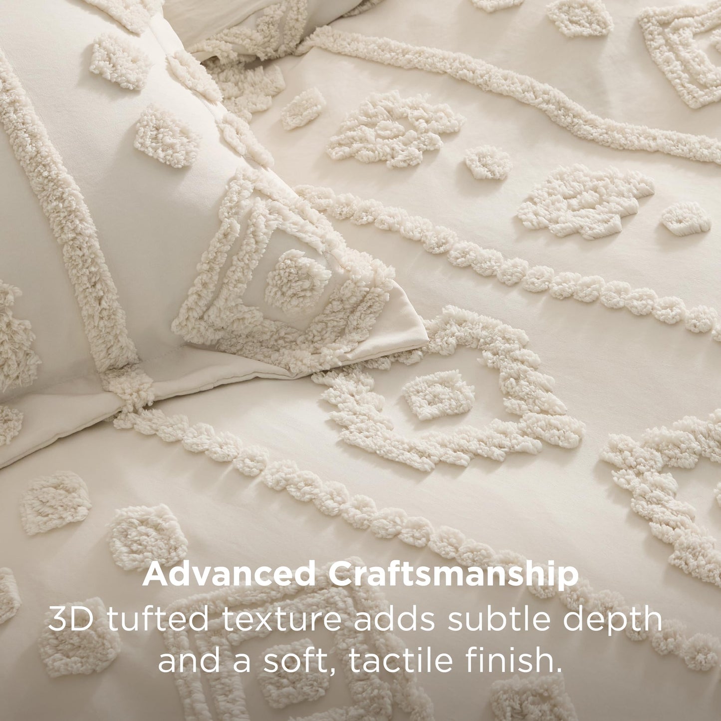 Bedsure Boho Tufted Beige Comforter King Size, GentleSoft™ 3 Pieces Boho Farmhouse-Style Decor Bedding, Exquisite Bedding for All Seasons, 1 Bed Comforter, 2 Pillow Shams, 104x90 Inches