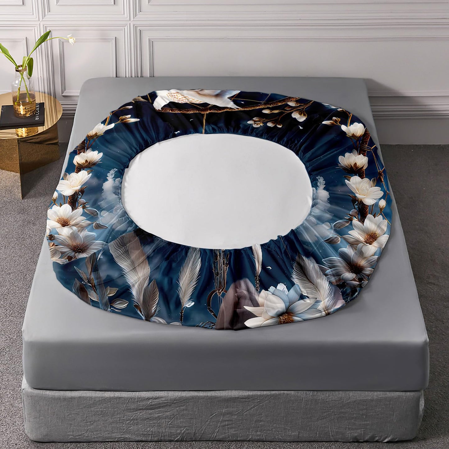 AILONEN White Owl Dreamcatcher Bed Sheets Set, Queen Size,Boho Floral Feathers Bedding Sets for Kids Teens Adults,Bohemian Style Animal Fitted Sheet Set with 2 Pillowcase