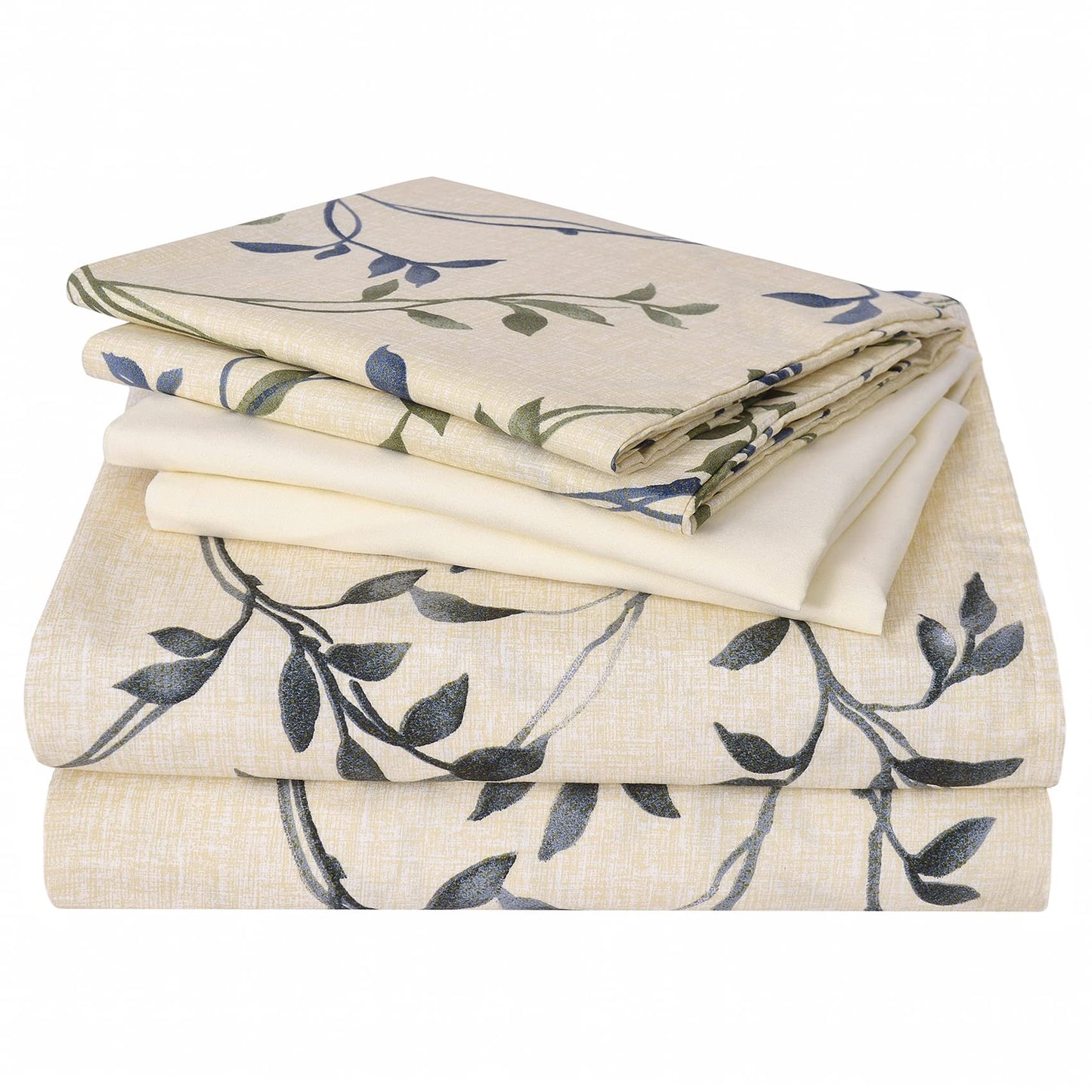 JSD 6 Piece Rustic Leaves Printed Sheet Set King Size, Soft Botanical Pattern Microfiber Sheets Extra Deep Pocket