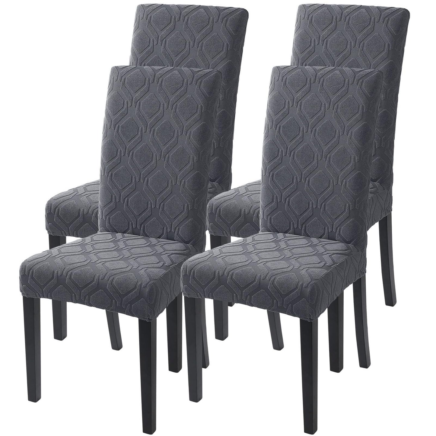 SearchI Dining Room Chair Covers Set of 4, Stretch Jacquard Parsons Chair Slipcovers Spandex Removable Washable Kitchen Chair Protector Cover for Dining Room, Hotel, Ceremony (Grey)