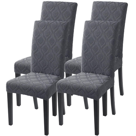 SearchI Dining Room Chair Covers Set of 4, Stretch Jacquard Parsons Chair Slipcovers Spandex Removable Washable Kitchen Chair Protector Cover for Dining Room, Hotel, Ceremony (Grey)