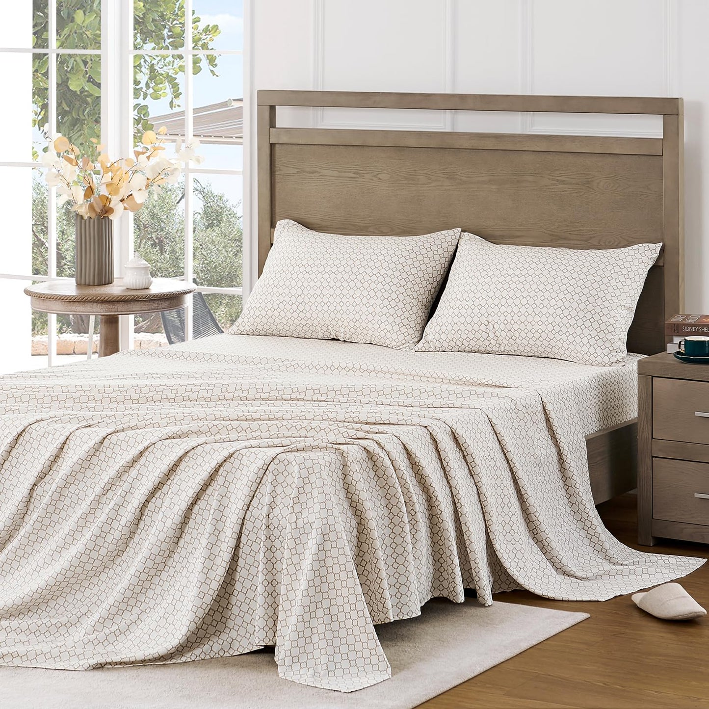 FreshCulture Floral Bed Sheets - Ultra Soft King Size Sheets Set - Brushed Microfiber Geometric Sheets - Deep Pockets up to 16" - Easy Care - Hotel Luxury 4 Piece Pattern Printed Sheets King, Jali