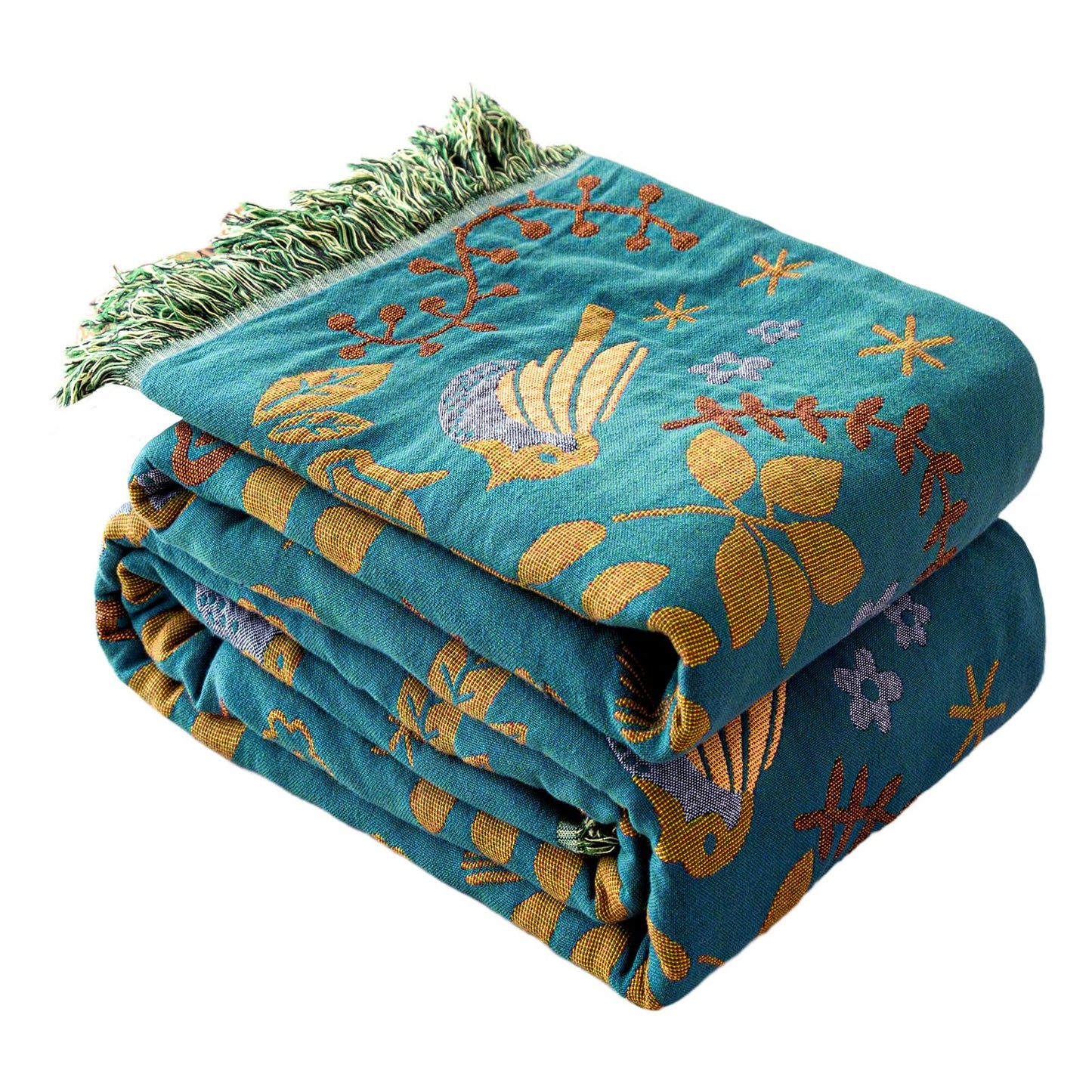 MSGKV Boho Throw Blanket 100% Cotton Blankets for Bed Couch 60"x80", Summer Breathable Farmhouse Bird Blankets Quilt Muslin Home Decor
