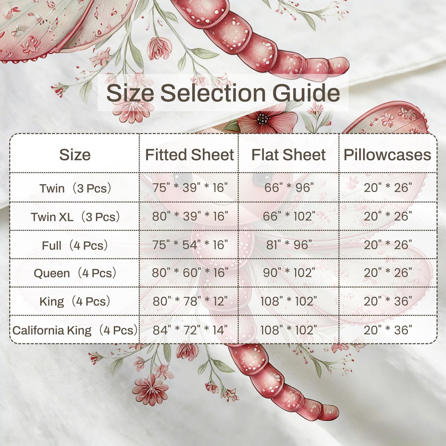 Cute Dragonfly Full Bedding Set Girls Kawaii Sheet Sets