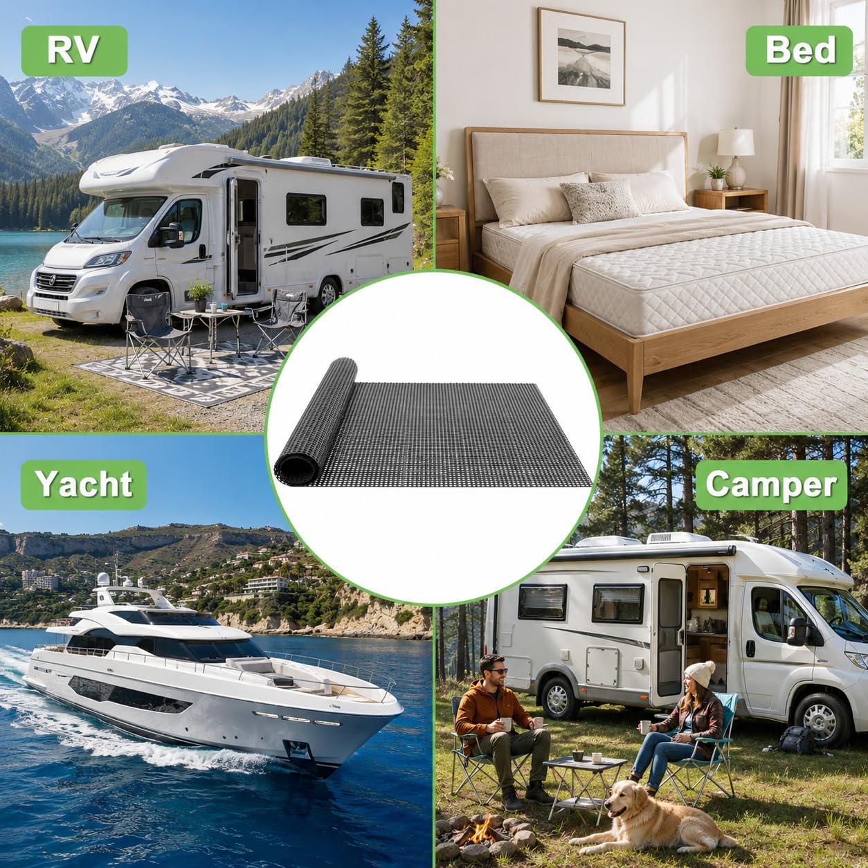 Plastic Ventilated Mattress Underlay Pad, 83" x 59" Breathable Mesh RV Under Mattress Ventilation Pad, Modular Interlocking Underlay for RV, Boat, Camper (Black)