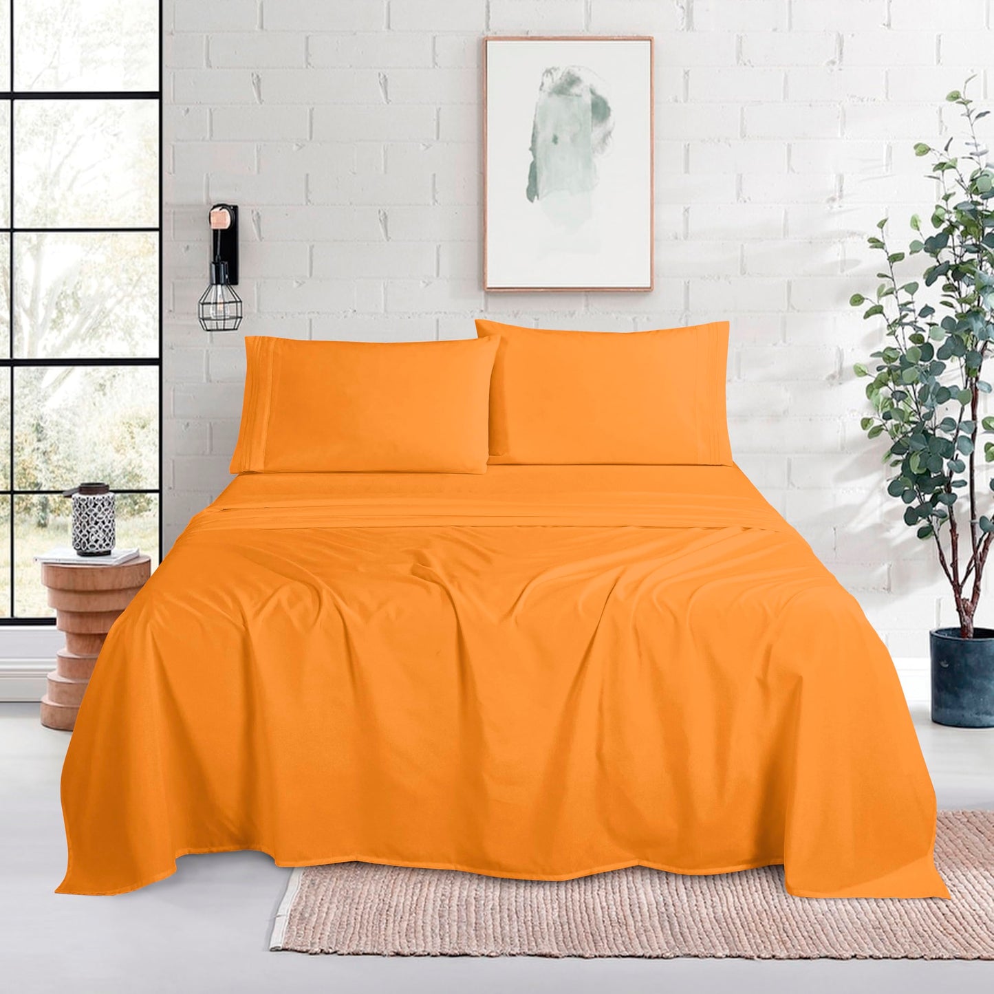 Mocassi Full Size 4-Piece Bed Sheet Set - 1800 Premium Hotel Quality Microfiber 18-24 Inches Extra Deep Pocket Fitted Sheet- Luxury Soft, Breathable, Wrinkle, and Fade Resistant, Orange