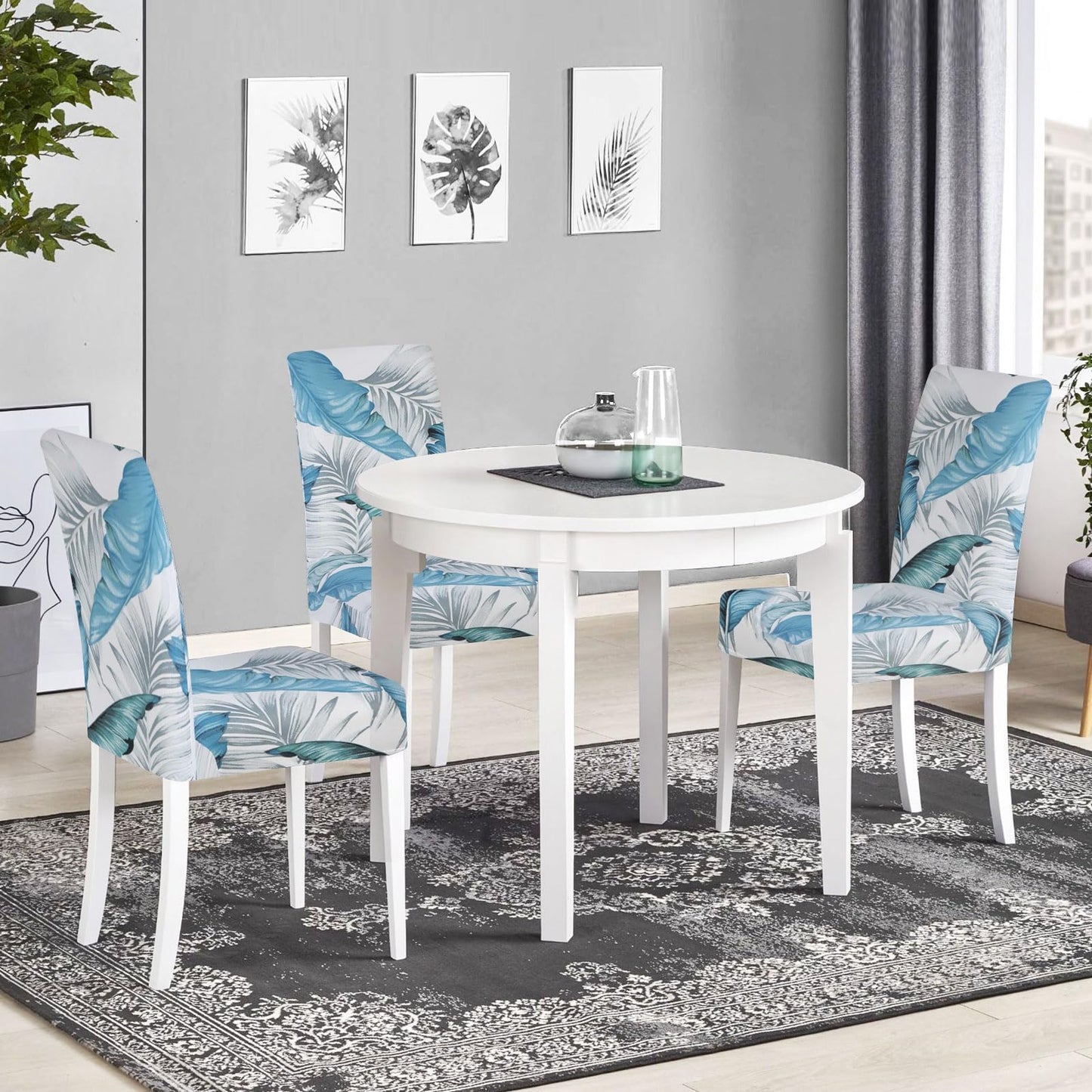SearchI Dining Room Chair Covers Set of 4, Stretch Printed Parsons Chair Slipcovers Removable Washable Spandex Kitchen Chair Protector Cover for Dining Room, Hotel, Ceremony (Flower Pattern5)