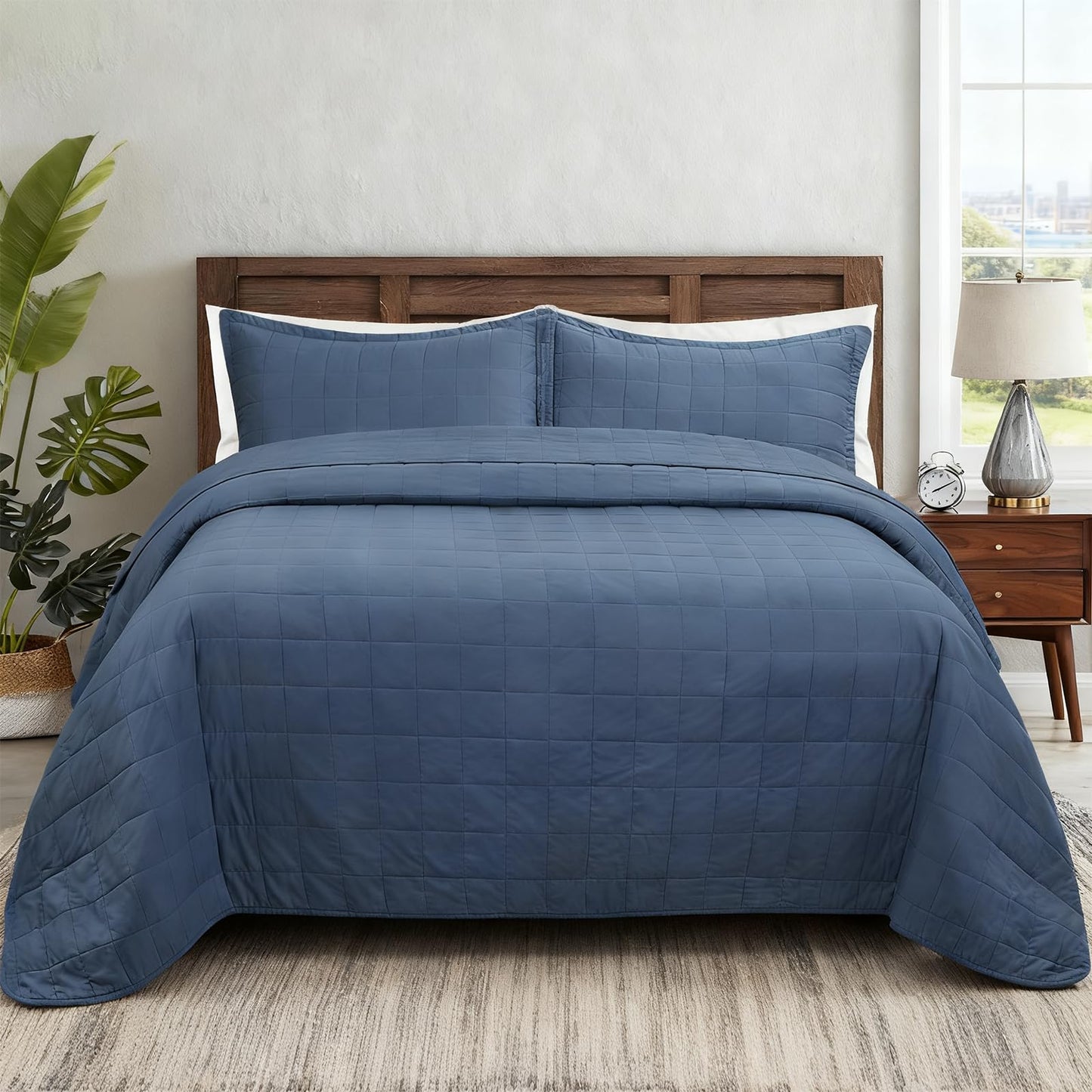 FFQSS Quilt Queen Size Bedding Sets - 100% Cotton Lightweight Luxury Comforter Set, Full Size Stitching Bedspreads Coverlet with 2 Pillowcase Suit for All Season, Blue