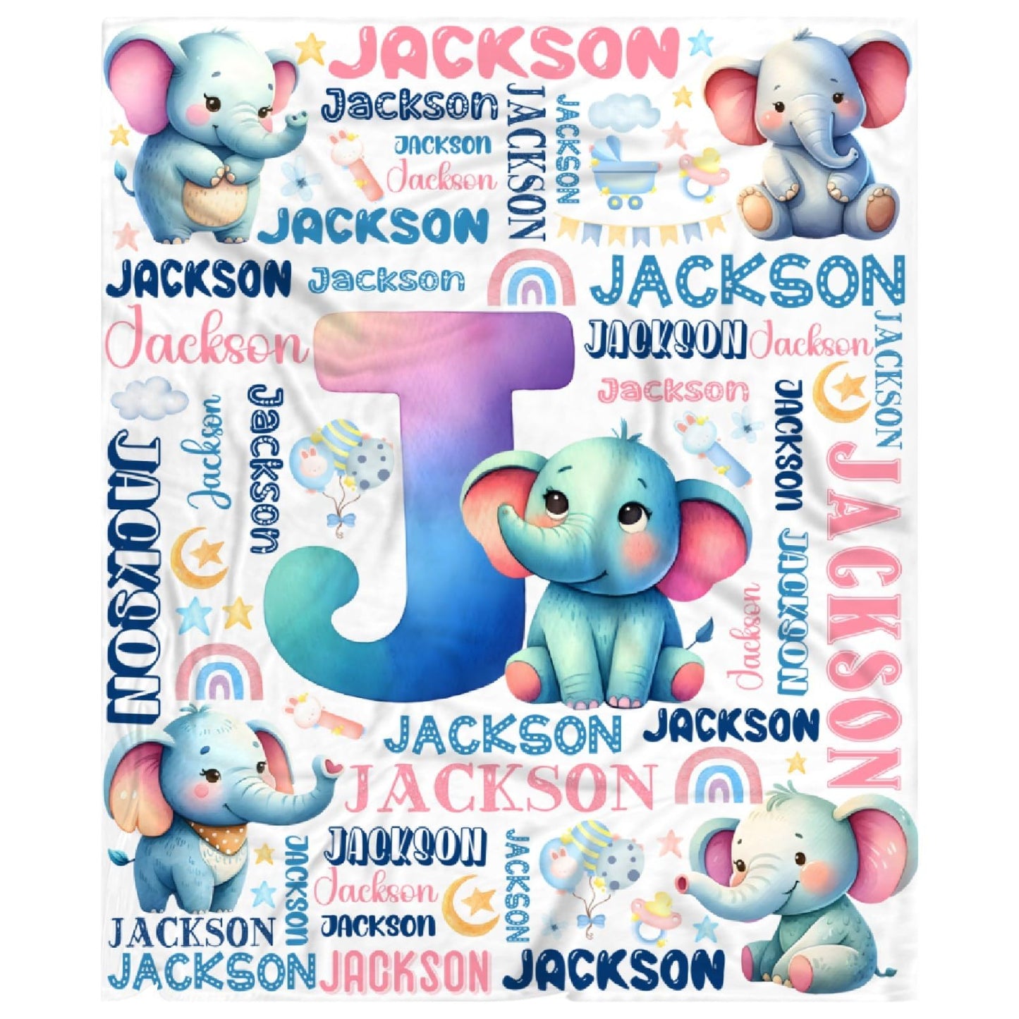 Personalized Elephant Blanket,Custom Elephant Gifts,Soft Flannel Throw for Bed Sofa,Lightweight,40 x 30in
