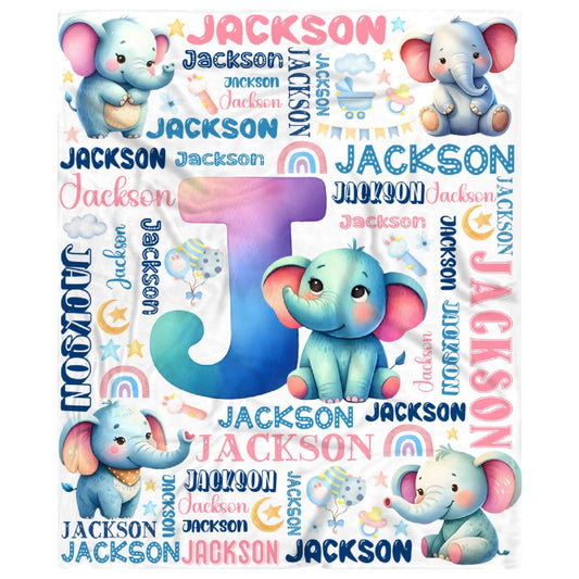 Personalized Elephant Blanket,Custom Elephant Gifts,Soft Flannel Throw for Bed Sofa,Lightweight,40 x 30in
