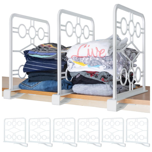 EZICOZI Premium Set of 6 Shelf Dividers - Closet Organizer with Easy-Clip Attachment for Clutter-Free Spaces - Ideal for Kitchen, Bathroom, Office, and Laundry Room Shelves