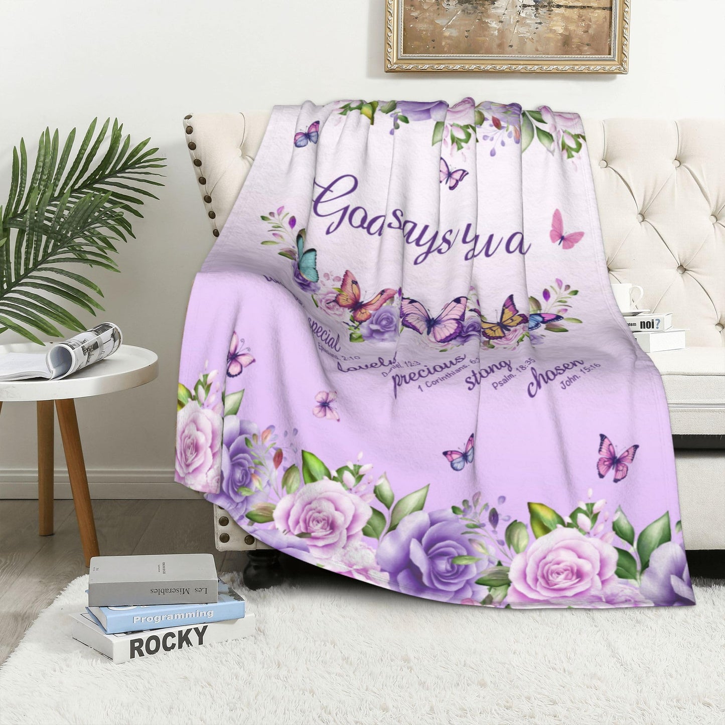 AICLIV Christian Butterfly Blanket Gifts for Women 60"X 50", Christian Gifts for Women Faith, Inspirational Bible Religious Gifts for Women Female, Warm Cozy Fleece Butterfly Throw Blankets