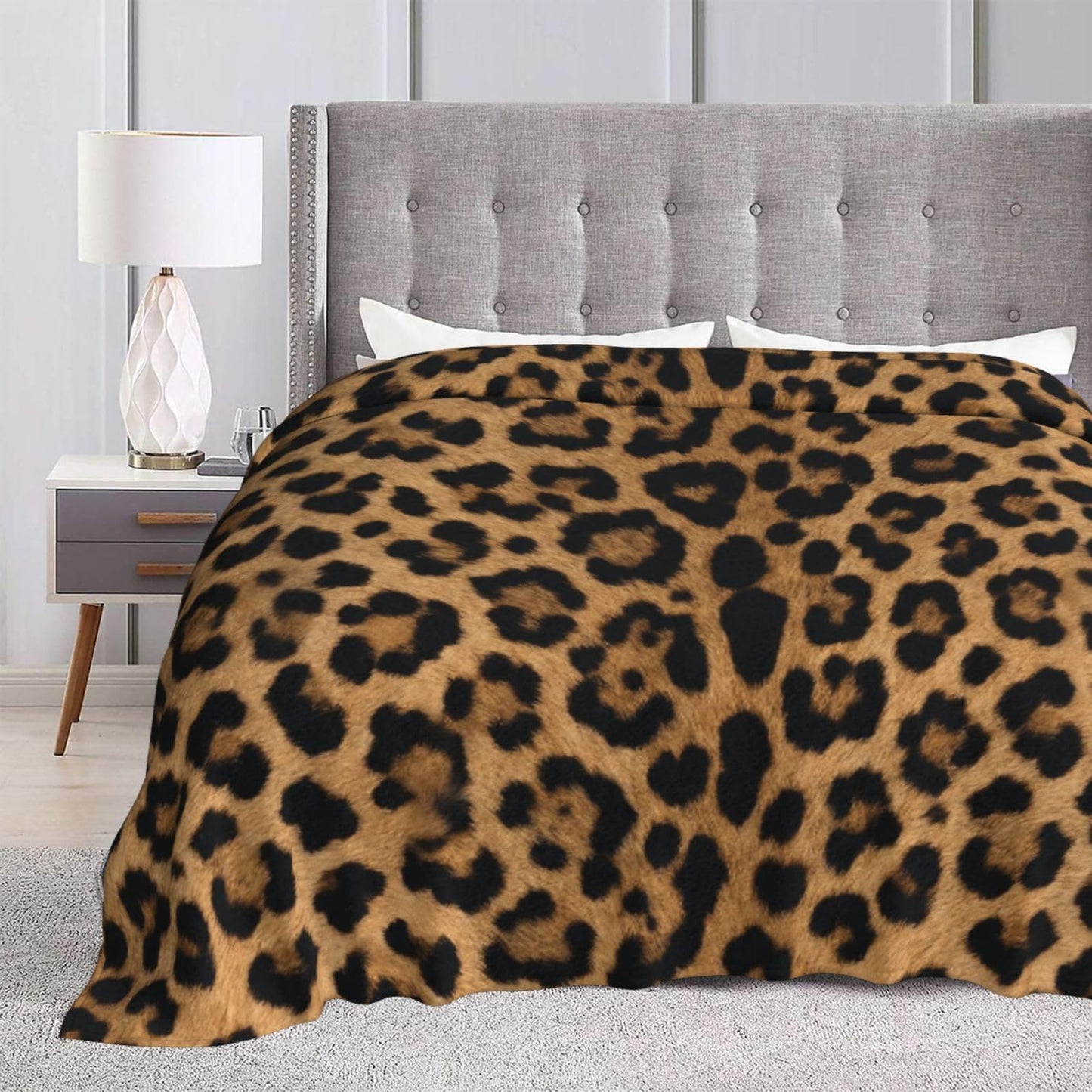 Gbuzozie Leopard Print Fleece Blanket Lightweight Ultra-Soft Wild Animal Fur Pattern Throw Blanket for Sofa Couch Bed Camping Travel - Super Soft Cozy Microfiber Blanket 50"X40"
