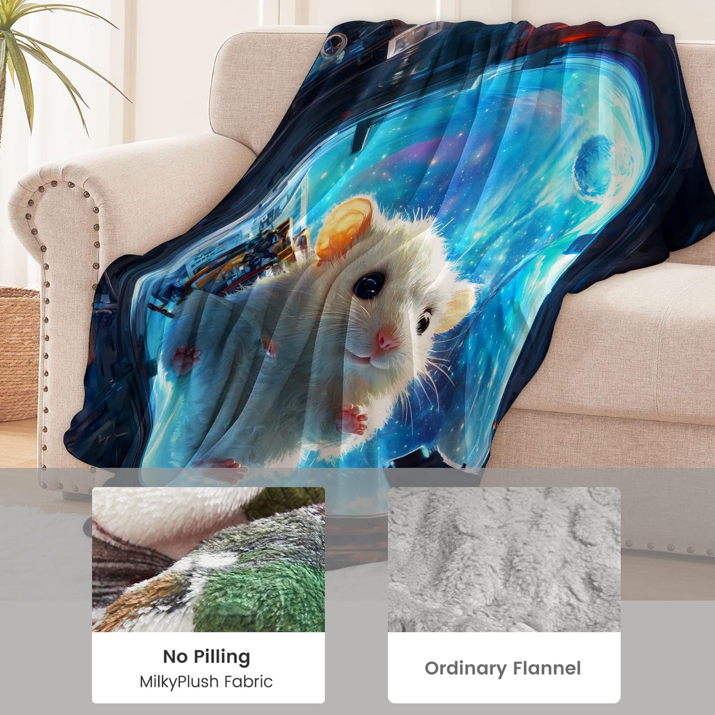 Hamster Blanket for Kids Adults, Hamster Gifts Flannel Throw Blanket, Hamster Decor Lightweight Warm Soft for Sofa Couch Bed Living Room Office 60" x 50"