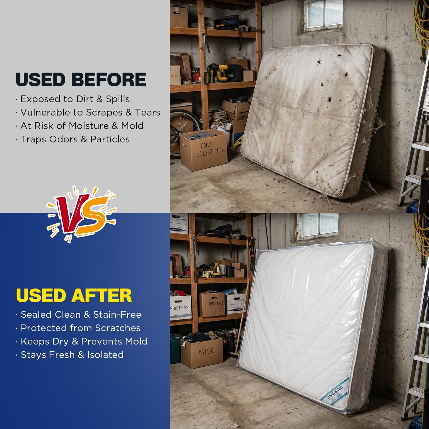 2 Pack Mattress Bags for Moving & Storage - 107" x 78" x 14'' for King / Queen Size, Waterproof & Tear-Resistant, 2.0 MIL Heavy Duty Mattress Cover Moving Supplies