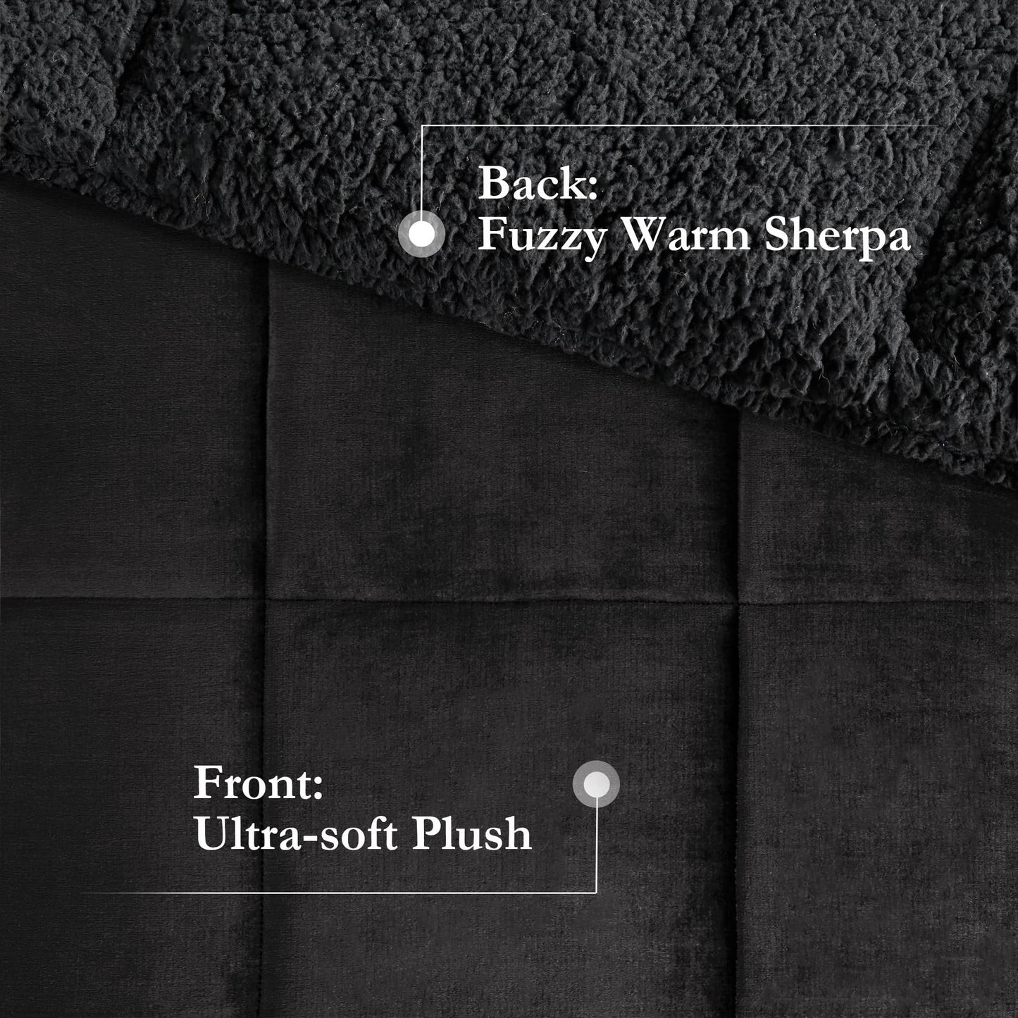 Woolrich Reversible Comforter Set Ultra Soft Plush to Sherpa, Down Alternative, Cold Weather Winter Warm Bedding, with Matching Sham, Decorative Pillow Black/Black Full/Queen 4 Piece