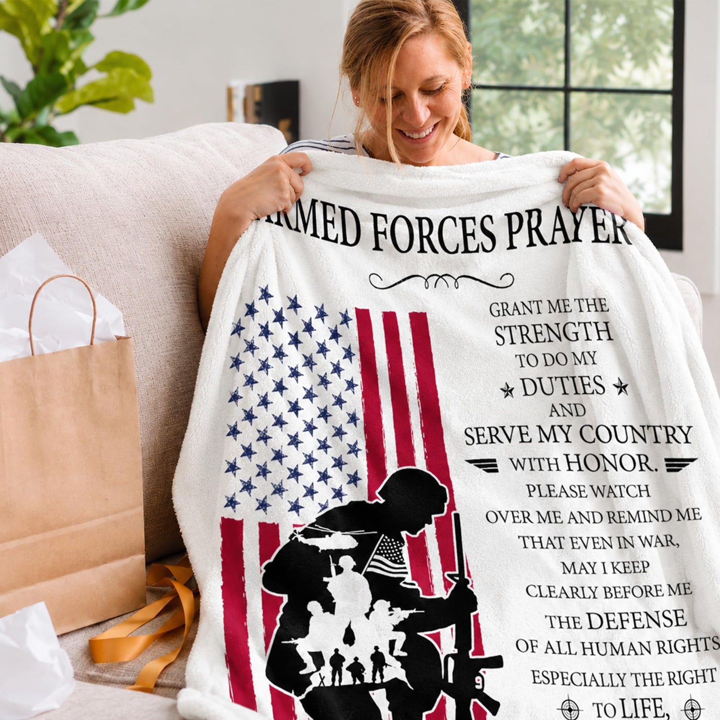 Bozspacer Veteran Blanket Armed Forces Prayer - Patriotic Throw for American Veterans Day - USA Flag Soldier Decor 4th of July Gift - Soft Plush Bedding for Home Independence Day Celebration - 50"x60"