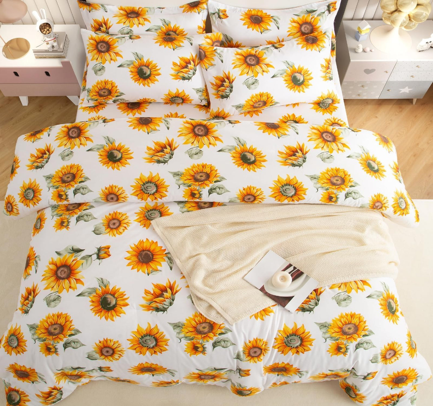 SDY Sunflower Twin Size Comforter Set, Luxury Soft Bed in a Bag Twin 5 Pieces for Kids, All Season Bedding Set with Comforters, Sheets, Pillowcase & Sham
