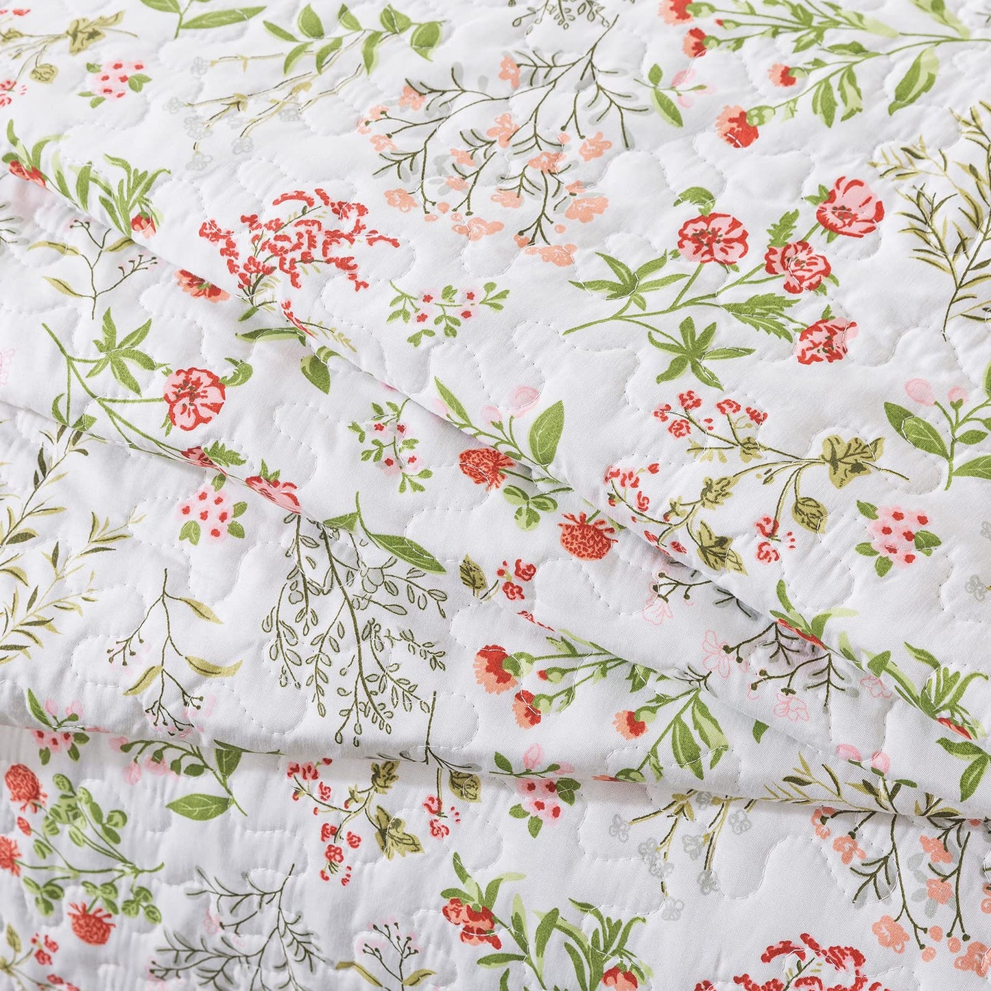 Travan 3-Piece Quilt Set Quilted Bedspread Lightweight Coverlet Set Garden Style Floral Printed Oversized Quilted Bedding Set with Shams for All Season, Flower Sea, King Size