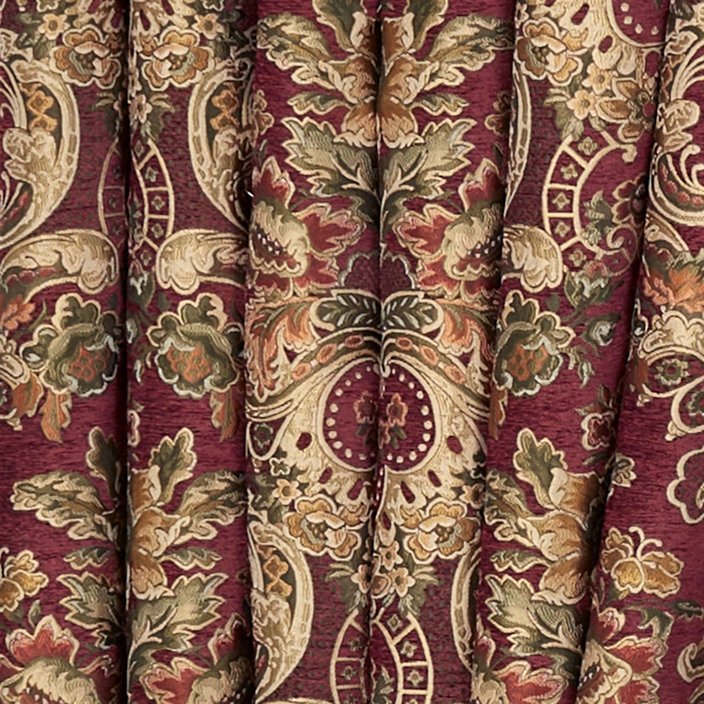 Tosca Chateau Traditional Luxury Window Treatment | Warm, Soft Burgundy Red Chenille | Colorful Woven Classic Jacobean Florals | Lined Window Drapery Set Includes Scalloped Valance & 84L Curtain Pair