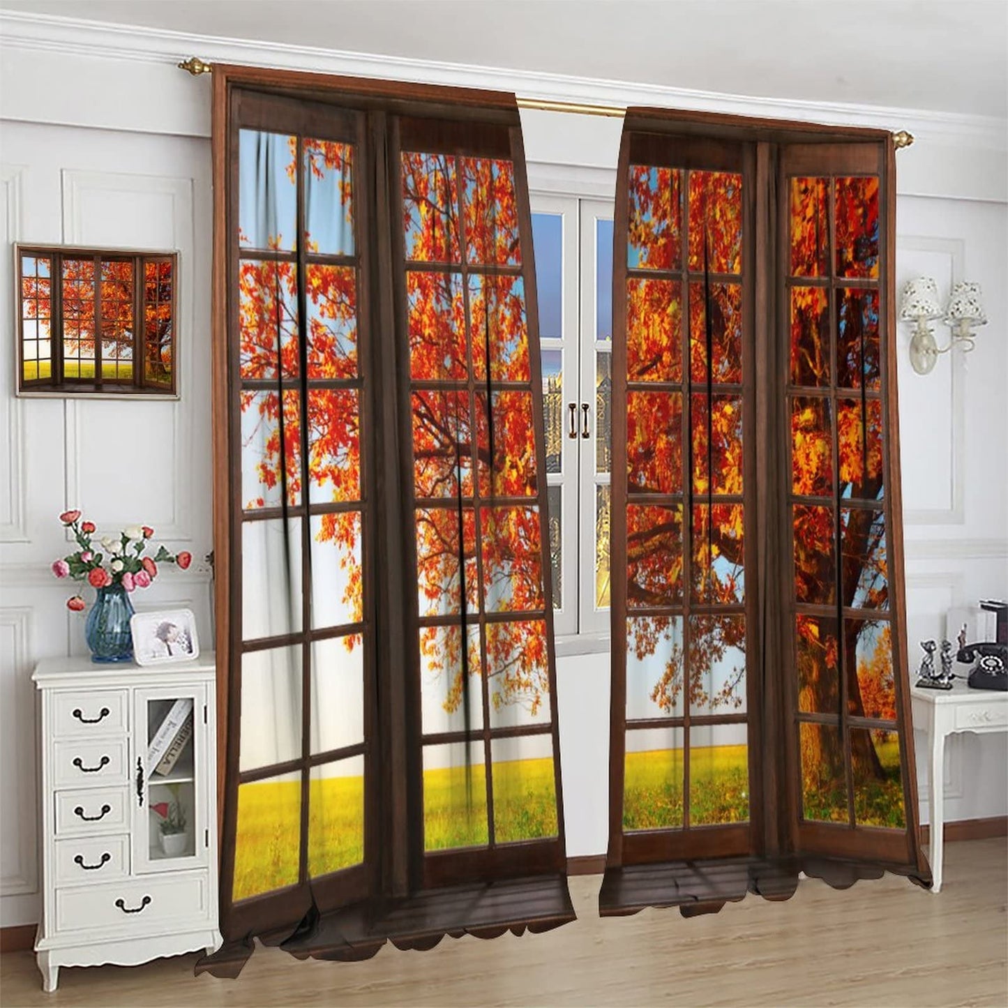JESTRONRY Forest Landscapes Window Curtain,Autumn Fall Tree Nature Landscape Room Darkening Door Window Rod Pocket Curtain for Living Room Bedroom Kitchen W42xL45in