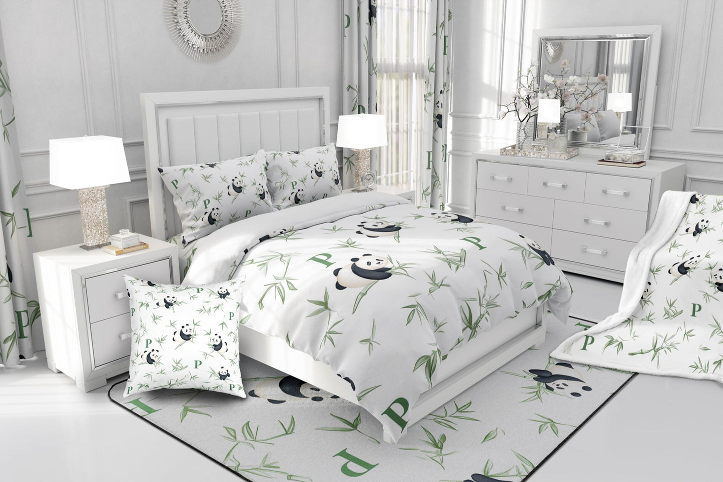 Feelyou Panda Comforter Set Twin Size Kids Cute Animal Bamboo Bedding Set for Boys Girls Teens Cute Cartoon Panda Comforter Breathable Black White Duvet Bear Printed Quilt